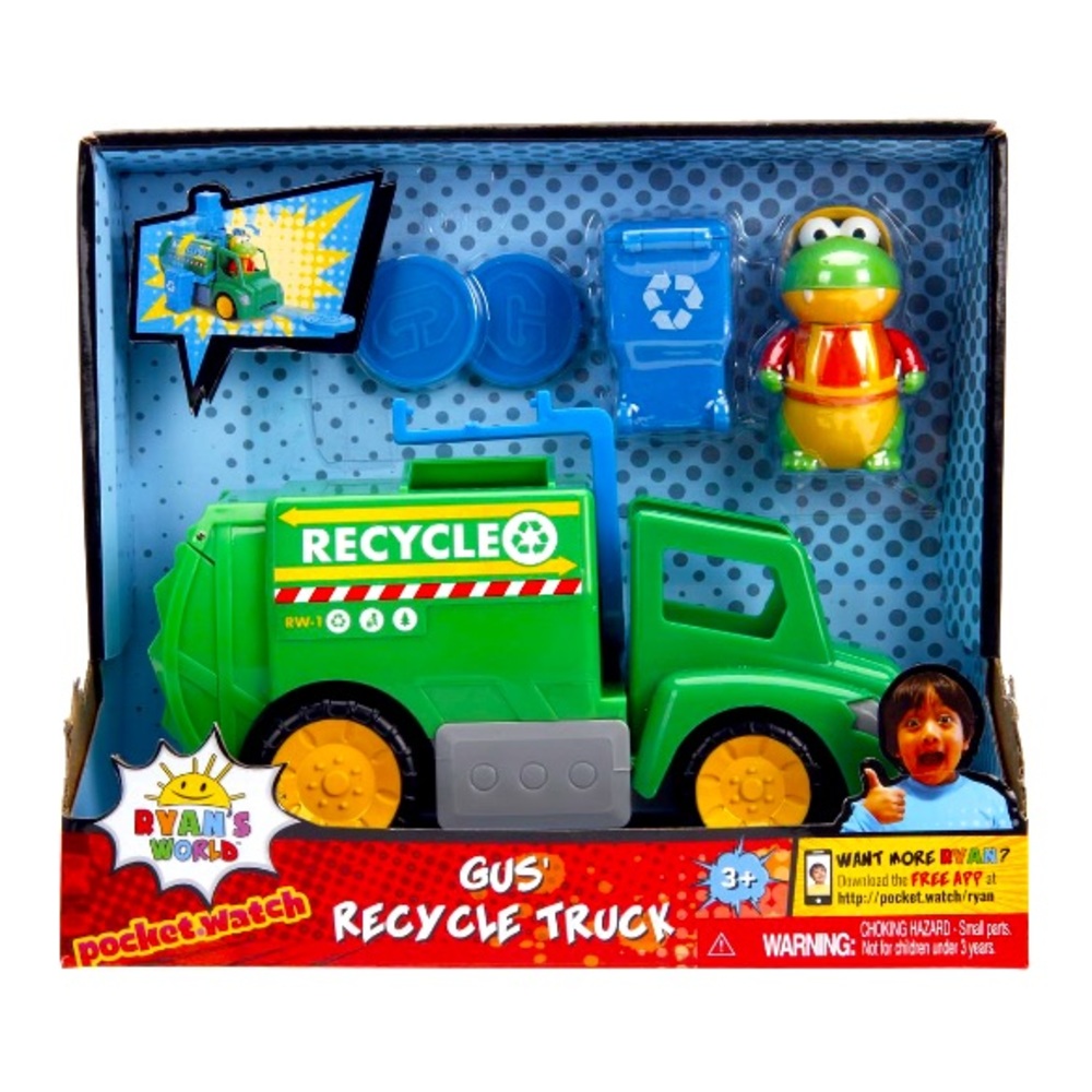Ryan's World Recycling Truck with Gus The Gummy Gator, 6" Feature Vehicle Green